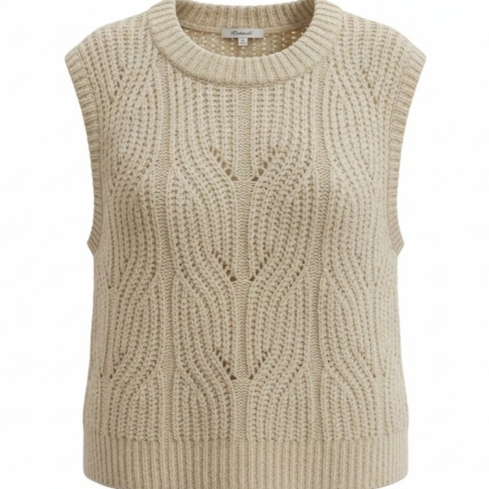 Madewell Sweater Vest XL Cream Wool Blend Pointelle Chunky Knit Preppy Academia